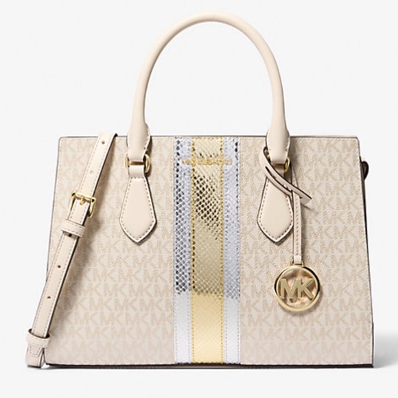 MICHAEL KORS BRAND NEW SHEILA MEDIUM SIGNATURE LOGO METALLIC SATCHEL - Picture 17 of 17